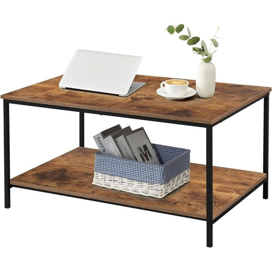 SENIG Small Brown Rectangle Wood and Metal Coffee Table