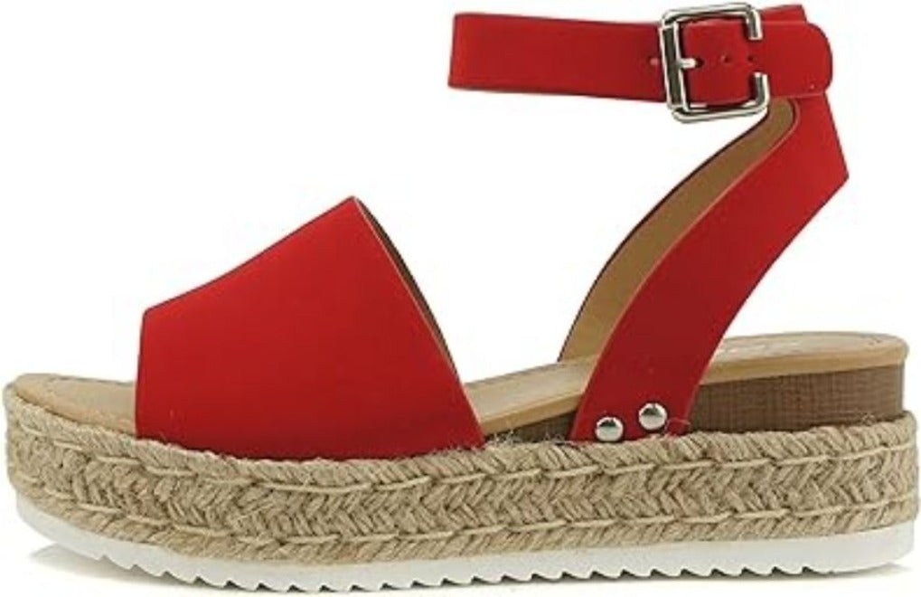 Soda Topic Open Toe Buckle Ankle Strap Espadrilles Flatform Wedges