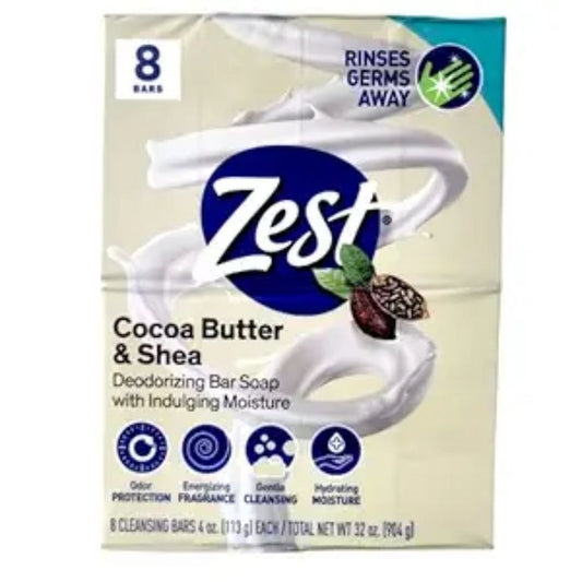 Zest 8-Bar Bath Size Soap, Creamy Cocoa Butter & Shea, 4 Ounce