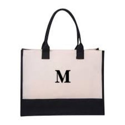 Embroidery Initial Canvas Tote Bag