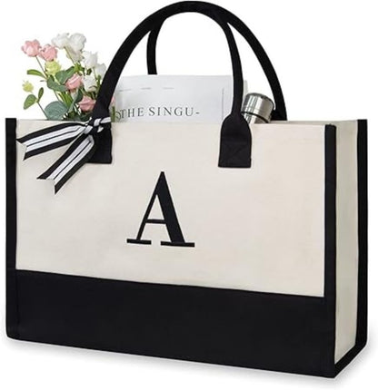 Embroidery Initial Canvas Tote Bag